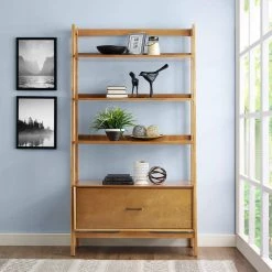 70.25 in. Acorn Wood 4-shelf Ladder Bookcase with Open Back by CROSLEY FURNITURE -Deals CROSLEY FURNITURE Store acorn crosley furniture bookcases bookshelves cf1110 ac 31 1000