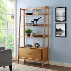 70.25 in. Acorn Wood 4-shelf Ladder Bookcase with Open Back by CROSLEY FURNITURE -Deals CROSLEY FURNITURE Store acorn crosley furniture bookcases bookshelves cf1110 ac 44 1000