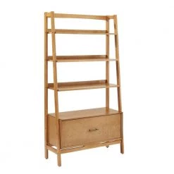 70.25 in. Acorn Wood 4-shelf Ladder Bookcase with Open Back by CROSLEY FURNITURE