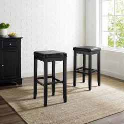 Crosley 29 in. Black Upholstered Square Seat Bar Stool With Black Cushions (Set Of Two) by CROSLEY FURNITURE -Deals CROSLEY FURNITURE Store black crosley furniture bar stools cf500529 bk 31 1000