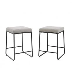 Beckett 24 in. Black Backless Metal Counter Height Stool with Gray Velvet Seat (Set of 2) by CROSLEY FURNITURE