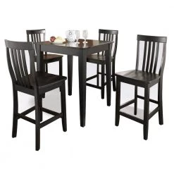 Black Pub Dining Set with School House Stools (5-Piece) by CROSLEY FURNITURE