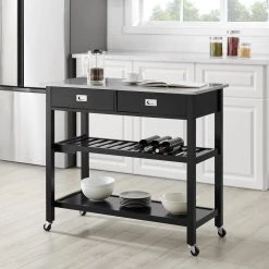 Chloe Black with Stainless Steel Top Kitchen Island by CROSLEY FURNITURE -Deals CROSLEY FURNITURE Store black crosley furniture kitchen carts cf3027ss bk 31 1000