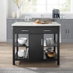 Audrey Black Kitchen Island with Faux Marble Top by CROSLEY FURNITURE -Deals CROSLEY FURNITURE Store black crosley furniture kitchen islands cf3026wm bk 31 1000