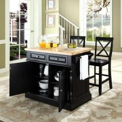Oxford Black Kitchen Island with X-Back Stools by CROSLEY FURNITURE -Deals CROSLEY FURNITURE Store black crosley furniture kitchen islands kf300063bk 31 1000