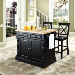 Oxford Black Kitchen Island with X-Back Stools by CROSLEY FURNITURE -Deals CROSLEY FURNITURE Store black crosley furniture kitchen islands kf300063bk 44 1000