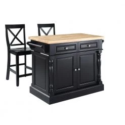 Oxford Black Kitchen Island with X-Back Stools by CROSLEY FURNITURE