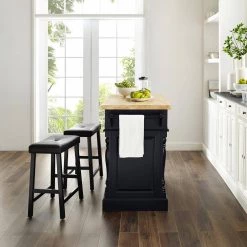 Oxford Black Kitchen Island with Saddle Stools by CROSLEY FURNITURE -Deals CROSLEY FURNITURE Store black crosley furniture kitchen islands kf300064bk 31 1000