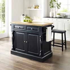 Oxford Black Kitchen Island with Saddle Stools by CROSLEY FURNITURE -Deals CROSLEY FURNITURE Store black crosley furniture kitchen islands kf300064bk 4f 1000