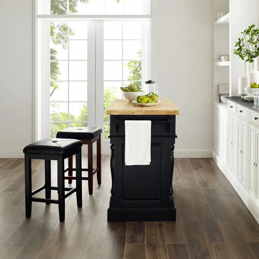 Oxford Black Kitchen Island with Square Seat Stools by CROSLEY FURNITURE 8 Oxford Black Kitchen Island with Square Seat Stools by CROSLEY FURNITURE - Image 6