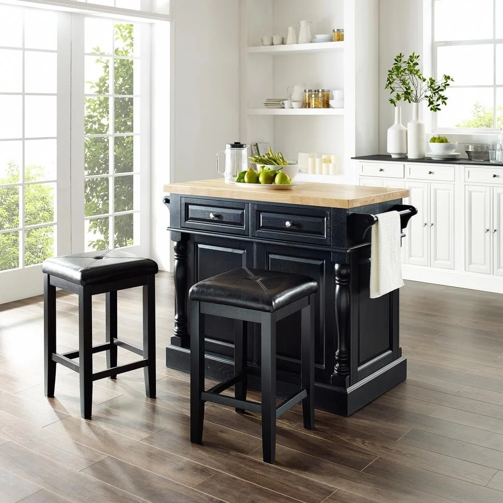 Oxford Black Kitchen Island with Square Seat Stools by CROSLEY FURNITURE 7 Oxford Black Kitchen Island with Square Seat Stools by CROSLEY FURNITURE - Image 5