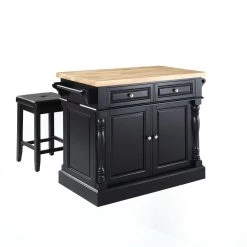 Oxford Black Kitchen Island with Square Seat Stools by CROSLEY FURNITURE