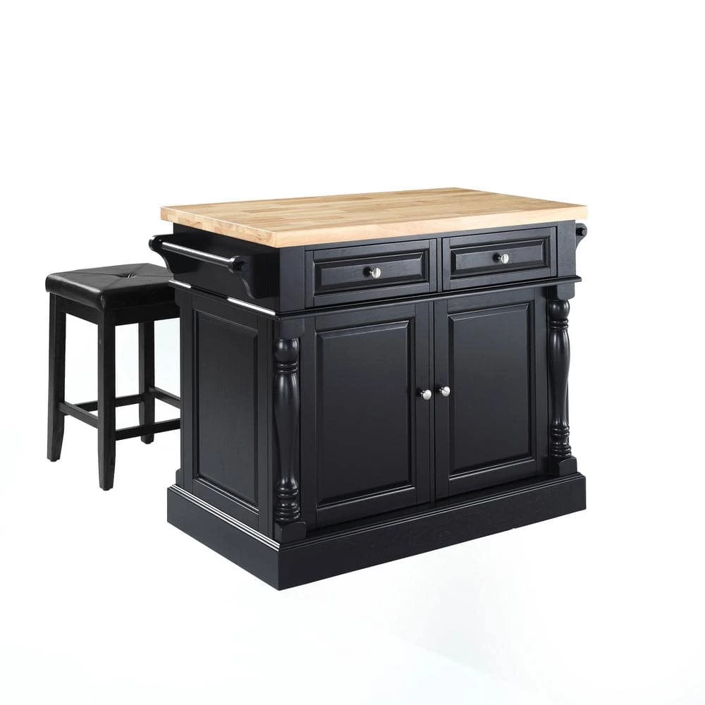 Oxford Black Kitchen Island with Square Seat Stools by CROSLEY FURNITURE 3 Oxford Black Kitchen Island with Square Seat Stools by CROSLEY FURNITURE