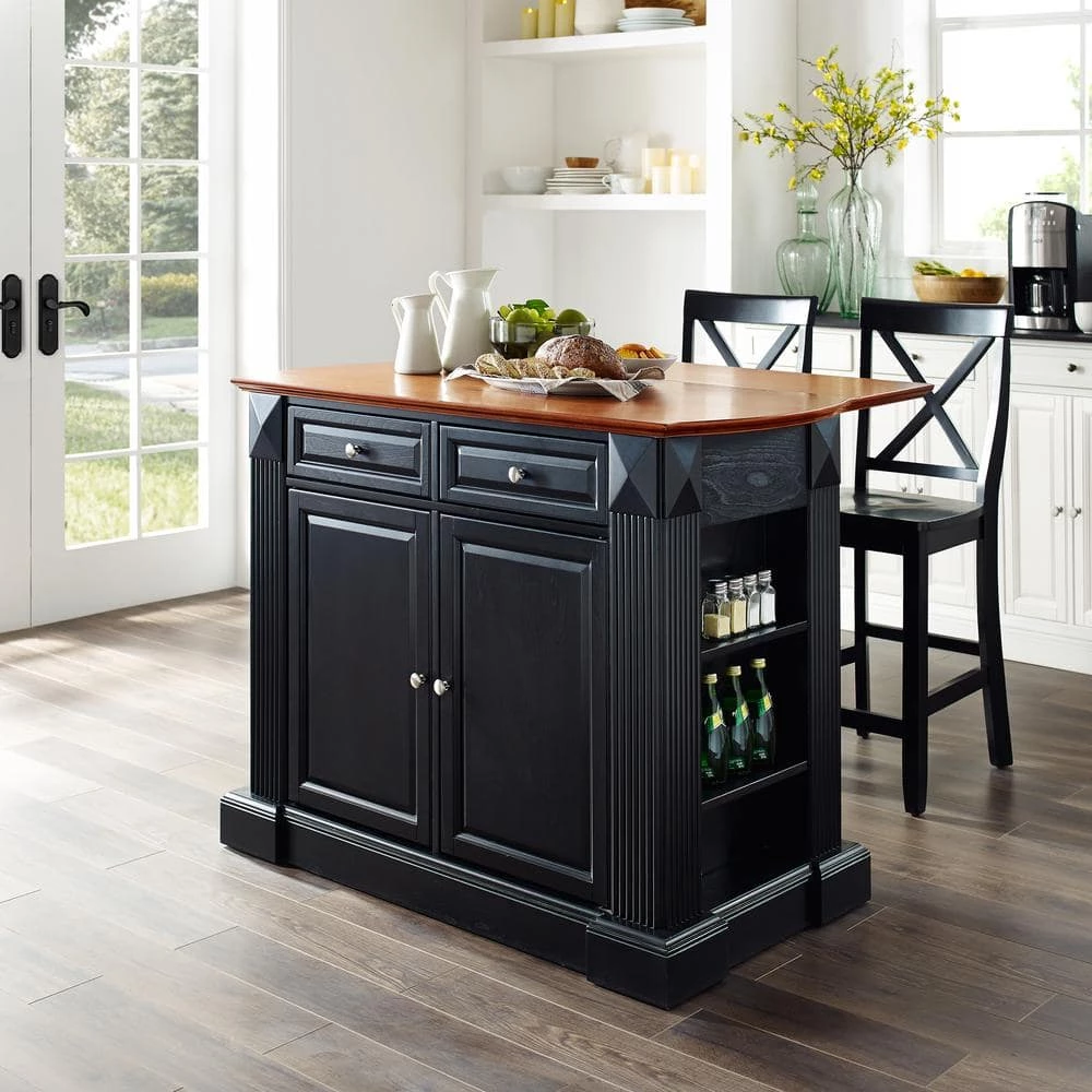 Coventry Black Drop Leaf Kitchen Island with X-Back Stools by CROSLEY FURNITURE 6 Coventry Black Drop Leaf Kitchen Island with X-Back Stools by CROSLEY FURNITURE - Image 4