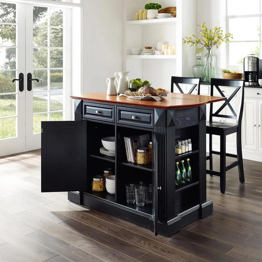 Coventry Black Drop Leaf Kitchen Island with X-Back Stools by CROSLEY FURNITURE 7 Coventry Black Drop Leaf Kitchen Island with X-Back Stools by CROSLEY FURNITURE - Image 5