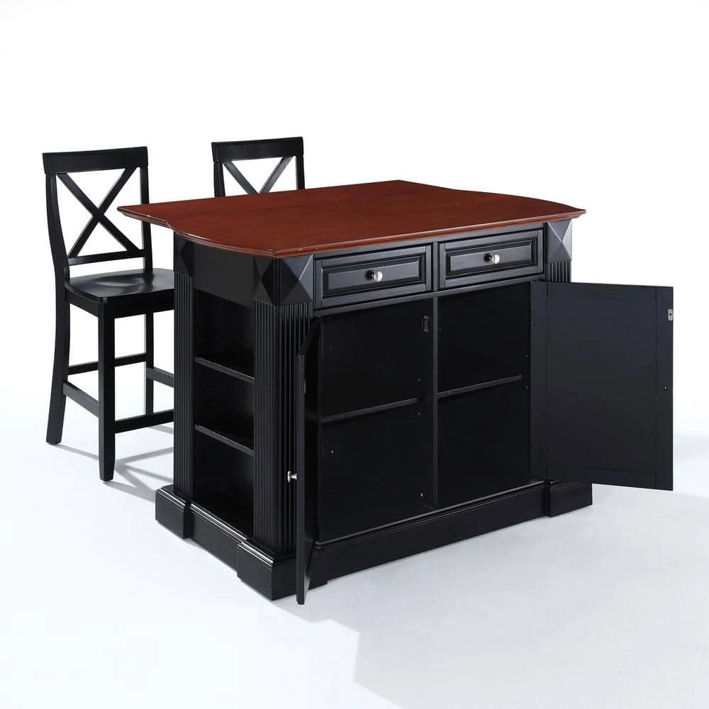 Coventry Black Drop Leaf Kitchen Island with X-Back Stools by CROSLEY FURNITURE 5 Coventry Black Drop Leaf Kitchen Island with X-Back Stools by CROSLEY FURNITURE - Image 3