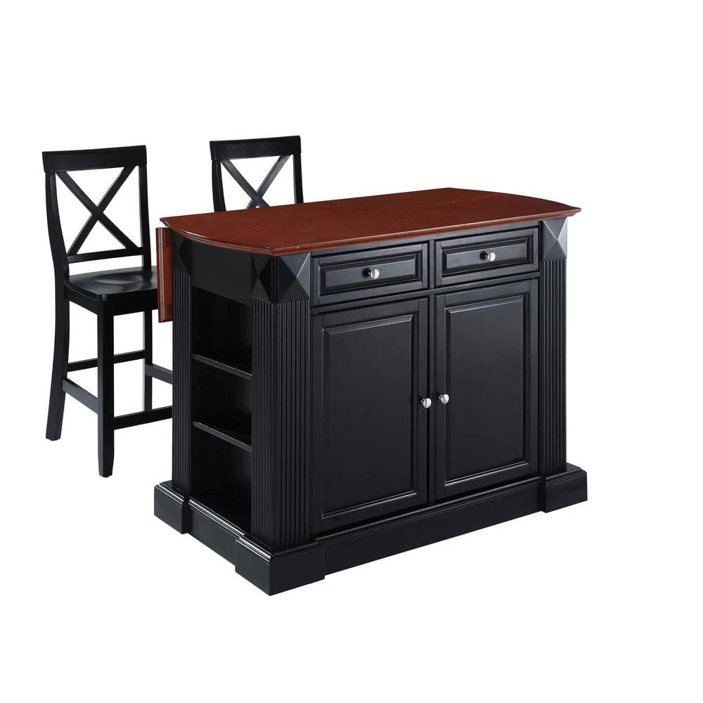 Coventry Black Drop Leaf Kitchen Island with X-Back Stools by CROSLEY FURNITURE 3 Coventry Black Drop Leaf Kitchen Island with X-Back Stools by CROSLEY FURNITURE