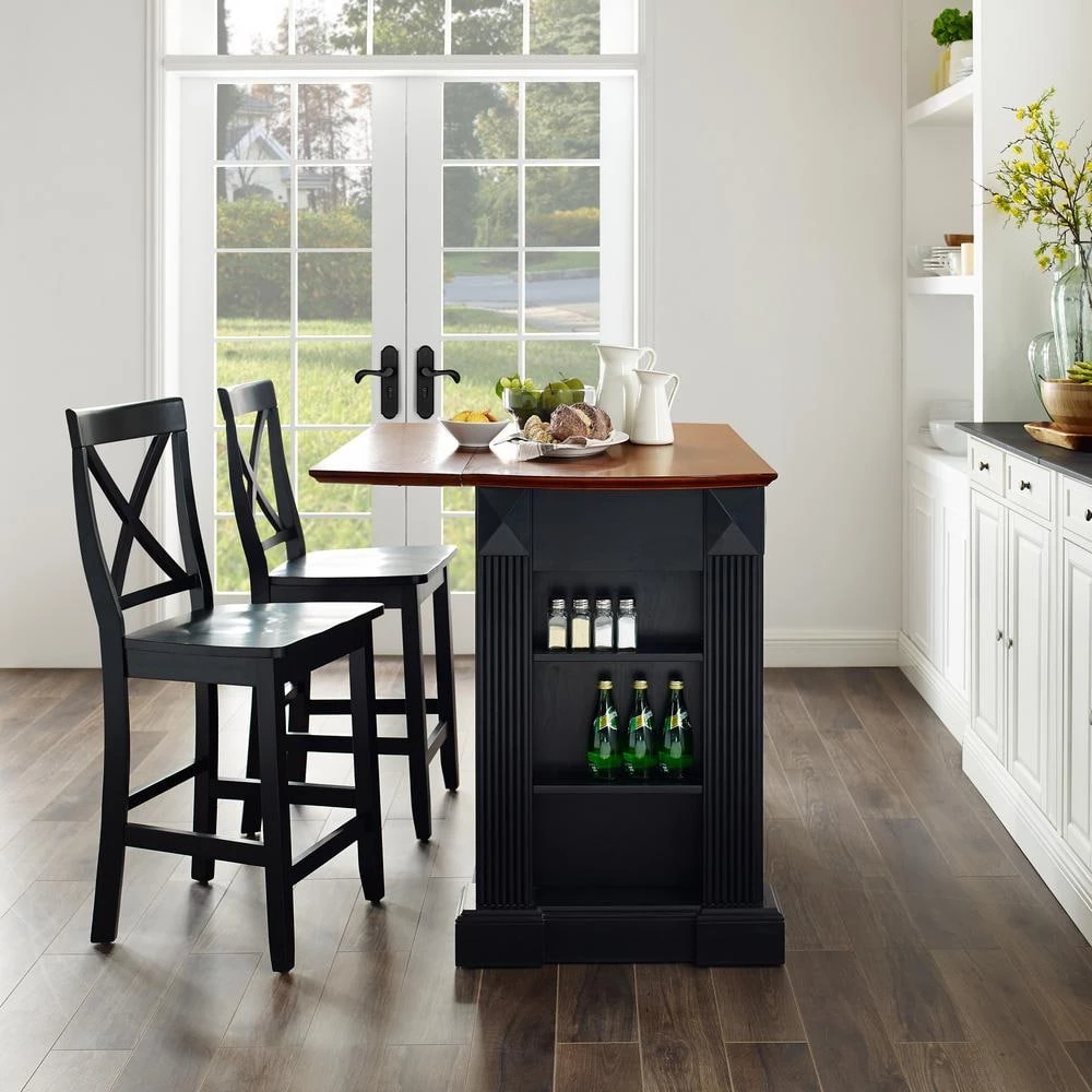 Coventry Black Drop Leaf Kitchen Island with X-Back Stools by CROSLEY FURNITURE 9 Coventry Black Drop Leaf Kitchen Island with X-Back Stools by CROSLEY FURNITURE - Image 7