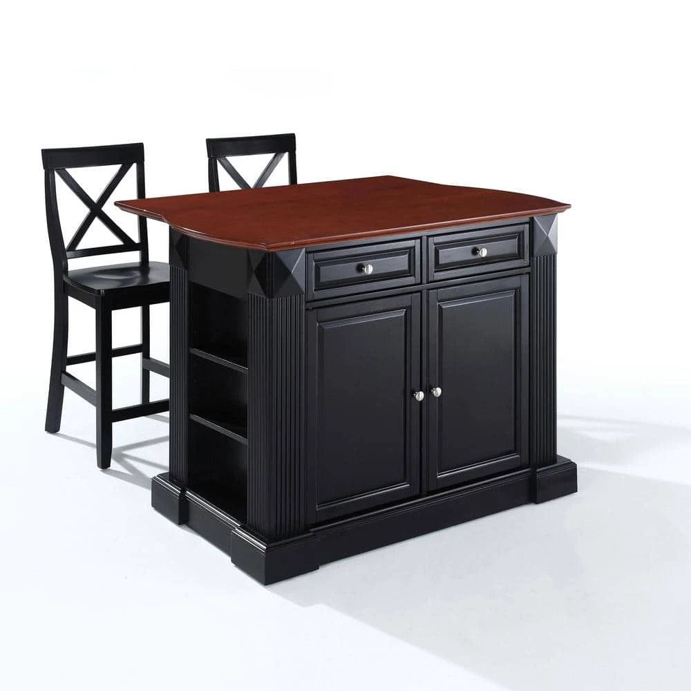 Coventry Black Drop Leaf Kitchen Island with X-Back Stools by CROSLEY FURNITURE 4 Coventry Black Drop Leaf Kitchen Island with X-Back Stools by CROSLEY FURNITURE - Image 2