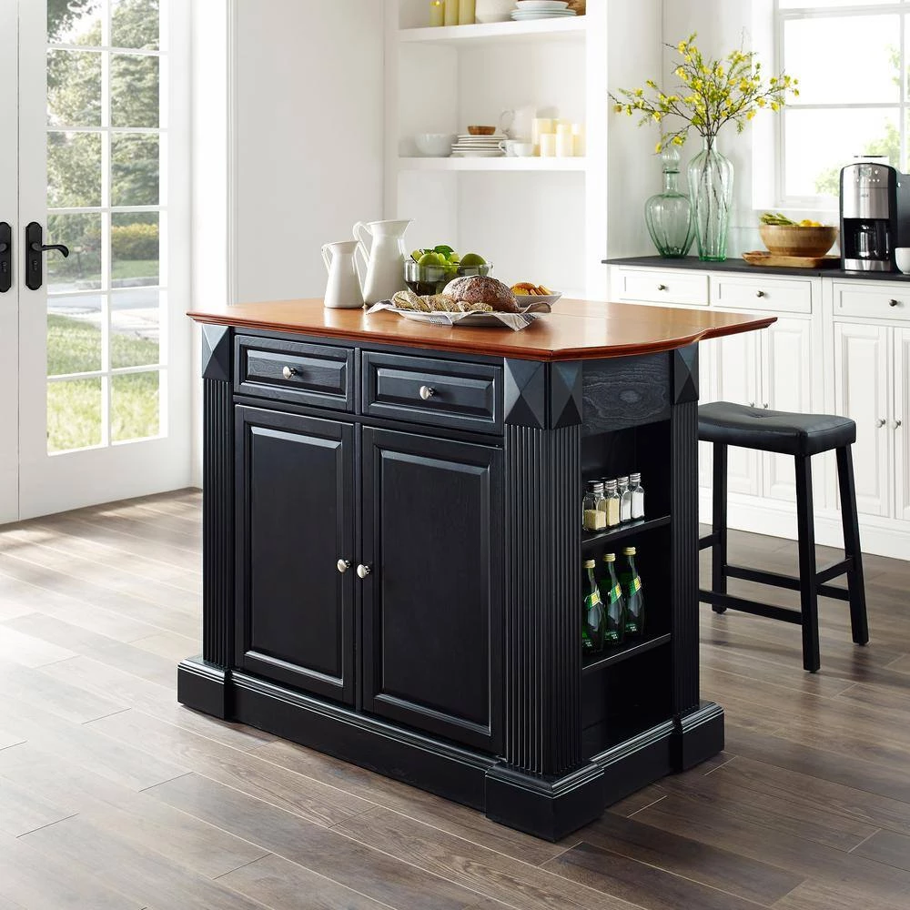 Coventry Black Drop Leaf Kitchen Island with Saddle Stools by CROSLEY FURNITURE 7 Coventry Black Drop Leaf Kitchen Island with Saddle Stools by CROSLEY FURNITURE - Image 5