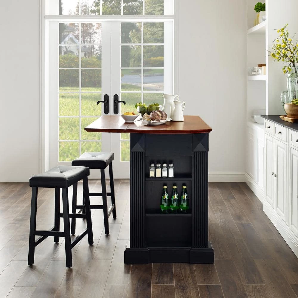 Coventry Black Drop Leaf Kitchen Island with Saddle Stools by CROSLEY FURNITURE 10 Coventry Black Drop Leaf Kitchen Island with Saddle Stools by CROSLEY FURNITURE - Image 8