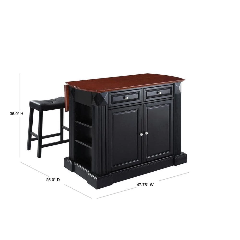 Coventry Black Drop Leaf Kitchen Island with Saddle Stools by CROSLEY FURNITURE 4 Coventry Black Drop Leaf Kitchen Island with Saddle Stools by CROSLEY FURNITURE - Image 2