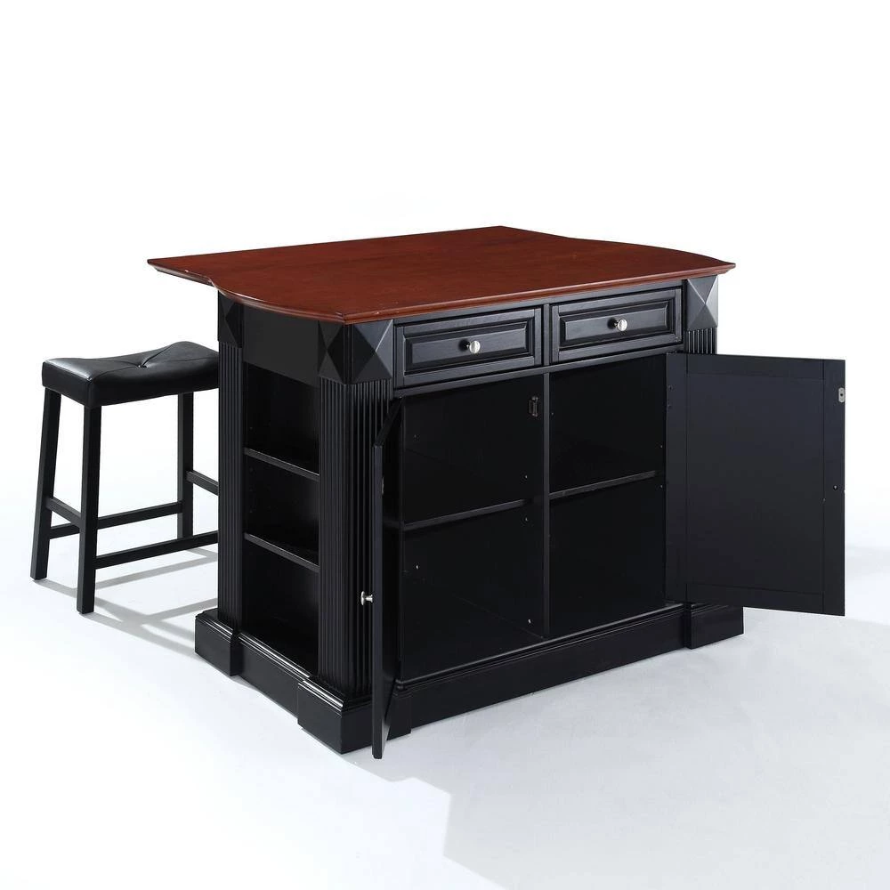 Coventry Black Drop Leaf Kitchen Island with Saddle Stools by CROSLEY FURNITURE 6 Coventry Black Drop Leaf Kitchen Island with Saddle Stools by CROSLEY FURNITURE - Image 4