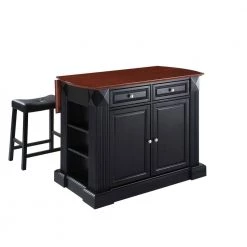 Coventry Black Drop Leaf Kitchen Island with Saddle Stools by CROSLEY FURNITURE