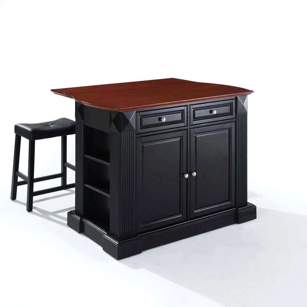 Coventry Black Drop Leaf Kitchen Island with Saddle Stools by CROSLEY FURNITURE 5 Coventry Black Drop Leaf Kitchen Island with Saddle Stools by CROSLEY FURNITURE - Image 3