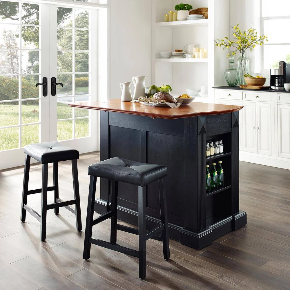 Coventry Black Drop Leaf Kitchen Island with Saddle Stools by CROSLEY FURNITURE 9 Coventry Black Drop Leaf Kitchen Island with Saddle Stools by CROSLEY FURNITURE - Image 7