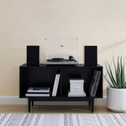 Liam Black Medium Record Storage Console Cabinet by CROSLEY FURNITURE -Deals CROSLEY FURNITURE Store black crosley furniture media storage cf1116 bk 31 1000