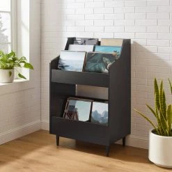 Liam Black Record Storage Stand by CROSLEY FURNITURE -Deals CROSLEY FURNITURE Store black crosley furniture media storage cf1123 bk e1 1000
