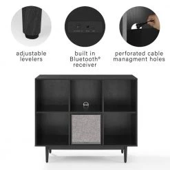 Liam Black Record Storage Bookcase with Speaker by CROSLEY FURNITURE -Deals CROSLEY FURNITURE Store black crosley furniture media storage kf13120bk bk 1f 1000