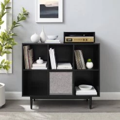 Liam Black Record Storage Bookcase with Speaker by CROSLEY FURNITURE -Deals CROSLEY FURNITURE Store black crosley furniture media storage kf13120bk bk 31 1000