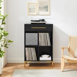 Juno Black Record Storage Cube Bookcase with Speaker by CROSLEY FURNITURE -Deals CROSLEY FURNITURE Store black crosley furniture media storage kf13122bk bk 31 1000