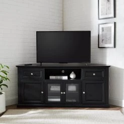 Furniture 27 in. Black Wood Corner TV Stand with 2 Drawer Fits TVs Up to 60 in. with Storage Doors by CROSLEY FURNITURE -Deals CROSLEY FURNITURE Store black crosley furniture tv stands cf1000260 bk 31 1000