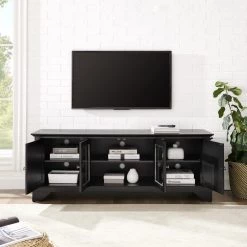 LaFayette 60 in. Black Wood TV Stand Fits TVs Up to 60 in. with Storage Doors by CROSLEY FURNITURE -Deals CROSLEY FURNITURE Store black crosley furniture tv stands kf10005bbk 77 1000