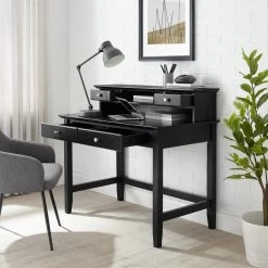Campbell 42 in. Rectangular Black 4-Drawer Writing Desk with Hutch by CROSLEY FURNITURE -Deals CROSLEY FURNITURE Store black crosley furniture writing desks kf65004bk 77 1000