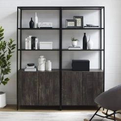 Jacobsen 81 in. Brown Ash 6-Shelf Etagere Bookcase (Set of 2) by CROSLEY FURNITURE -Deals CROSLEY FURNITURE Store brown ash crosley furniture bookcases bookshelves kf13090br 31 1000