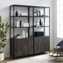 Jacobsen 81 in. Brown Ash 6-Shelf Etagere Bookcase (Set of 2) by CROSLEY FURNITURE -Deals CROSLEY FURNITURE Store brown ash crosley furniture bookcases bookshelves kf13090br e1 1000