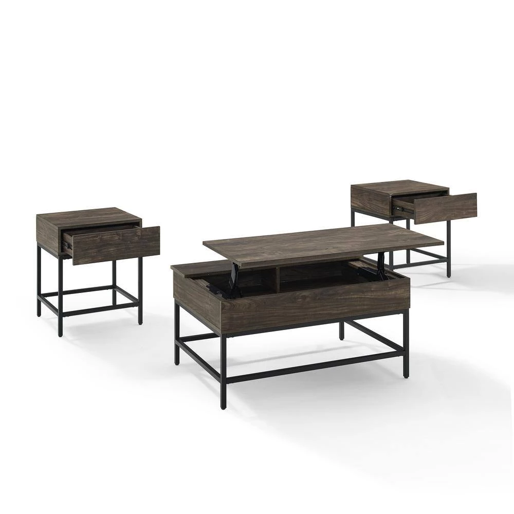 Jacobsen 3-Piece 36 in. Brown Ash/Black Medium Rectangle Wood Coffee Table Set with Lift Top by CROSLEY FURNITURE 5 Jacobsen 3-Piece 36 in. Brown Ash/Black Medium Rectangle Wood Coffee Table Set with Lift Top by CROSLEY FURNITURE - Image 3