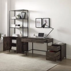 Jacobsen 77 in. Rectangular Brown Ash Writing Desk with File Cabinet and Large Etagere by CROSLEY FURNITURE -Deals CROSLEY FURNITURE Store brown ash crosley furniture writing desks kf13101br 77 1000