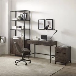 Jacobsen 77 in. Rectangular Brown Ash Writing Desk with File Cabinet and Large Etagere by CROSLEY FURNITURE -Deals CROSLEY FURNITURE Store brown ash crosley furniture writing desks kf13101br e1 1000