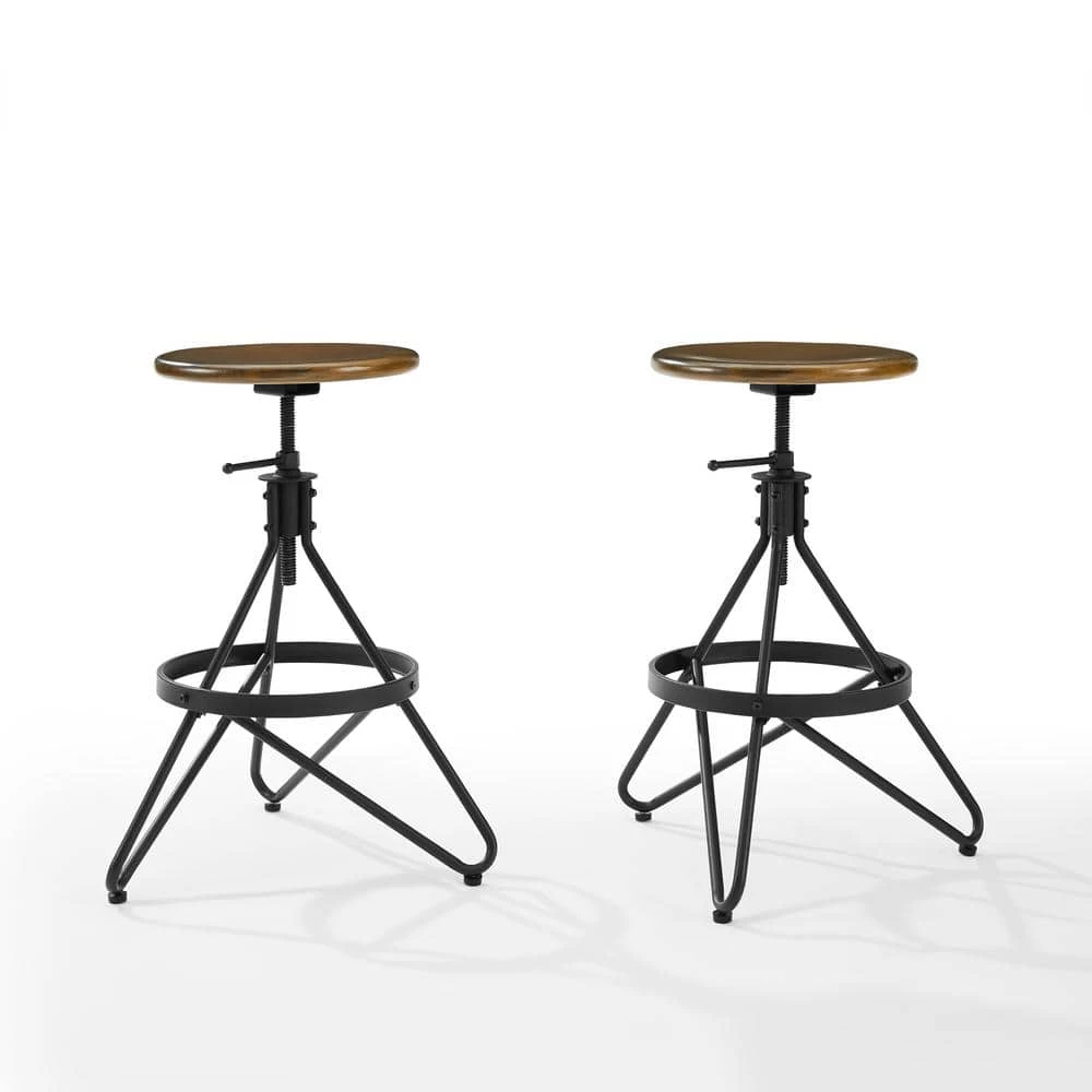 Kalen 29 in. Brown Backless Steel Frame Adjustable Bar Stool with Wood Seat (Set of 2) by CROSLEY FURNITURE 3 Kalen 29 in. Brown Backless Steel Frame Adjustable Bar Stool with Wood Seat (Set of 2) by CROSLEY FURNITURE