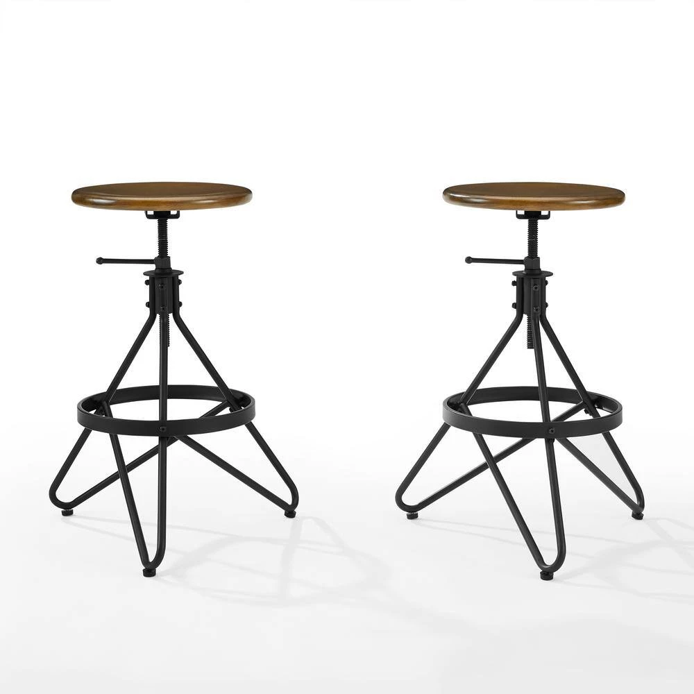 Kalen 29 in. Brown Backless Steel Frame Adjustable Bar Stool with Wood Seat (Set of 2) by CROSLEY FURNITURE 5 Kalen 29 in. Brown Backless Steel Frame Adjustable Bar Stool with Wood Seat (Set of 2) by CROSLEY FURNITURE - Image 3