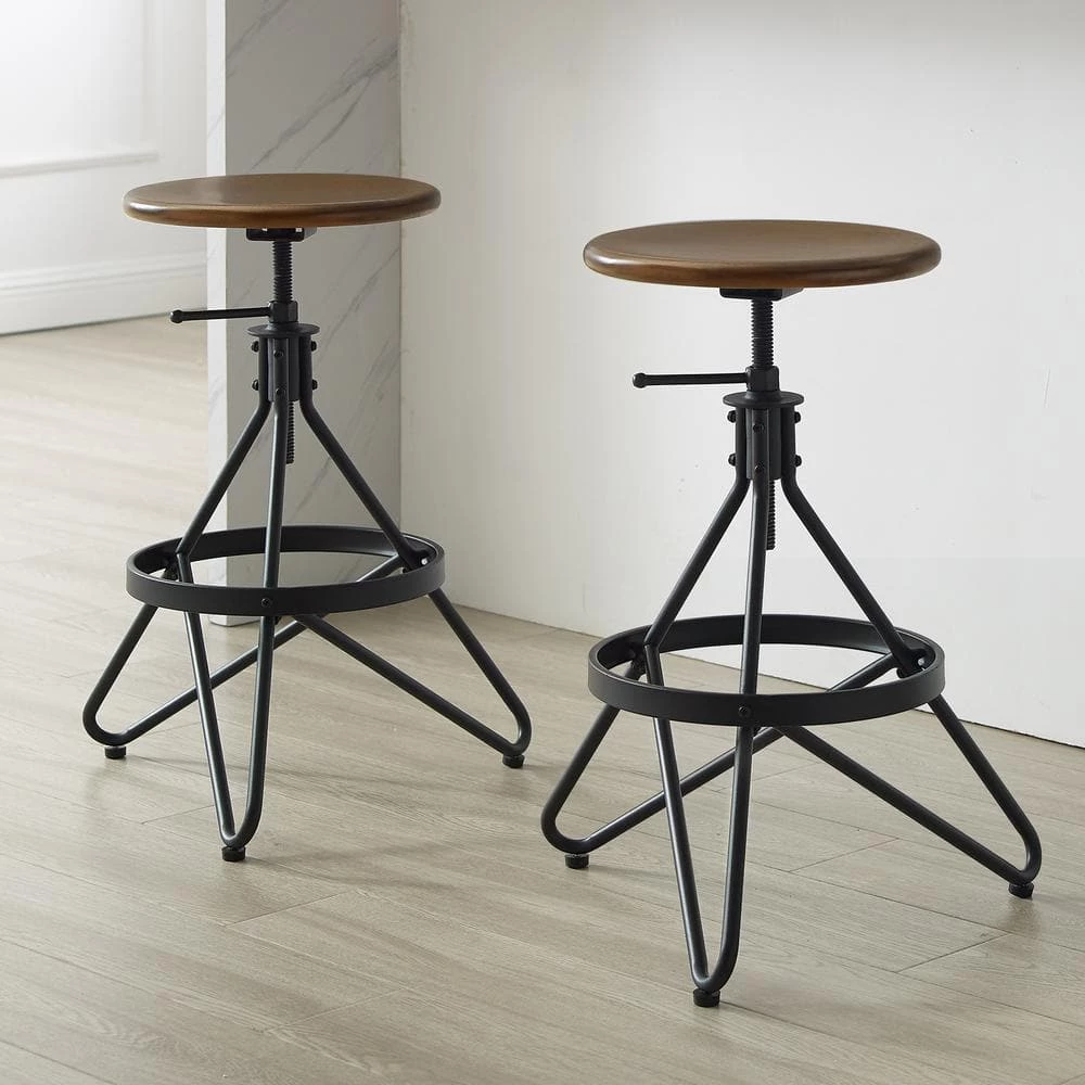 Kalen 29 in. Brown Backless Steel Frame Adjustable Bar Stool with Wood Seat (Set of 2) by CROSLEY FURNITURE 4 Kalen 29 in. Brown Backless Steel Frame Adjustable Bar Stool with Wood Seat (Set of 2) by CROSLEY FURNITURE - Image 2