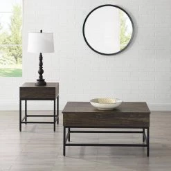 Jacobsen 2-Piece 36 in. Brown Ash/Black Medium Rectangle Wood Coffee Table Set with Lift Top by CROSLEY FURNITURE -Deals CROSLEY FURNITURE Store brown crosley furniture coffee tables kf13057br fa 1000