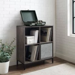 Jacobsen Brown Record Storage Cube Bookcase with Speaker by CROSLEY FURNITURE -Deals CROSLEY FURNITURE Store brown crosley furniture media storage kf13102br bk e1 1000