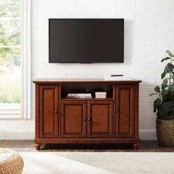 Cambridge 48 in. Cherry Wood TV Stand Fits TVs Up to 50 in. with Storage Doors by CROSLEY FURNITURE -Deals CROSLEY FURNITURE Store cherry crosley furniture tv stands kf10002dch 31 1000