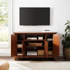 Cambridge 48 in. Cherry Wood TV Stand Fits TVs Up to 50 in. with Storage Doors by CROSLEY FURNITURE -Deals CROSLEY FURNITURE Store cherry crosley furniture tv stands kf10002dch 77 1000